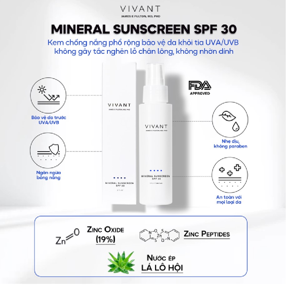 Kem chống nắng Vivant Mineral Sunscreen SPF 30 