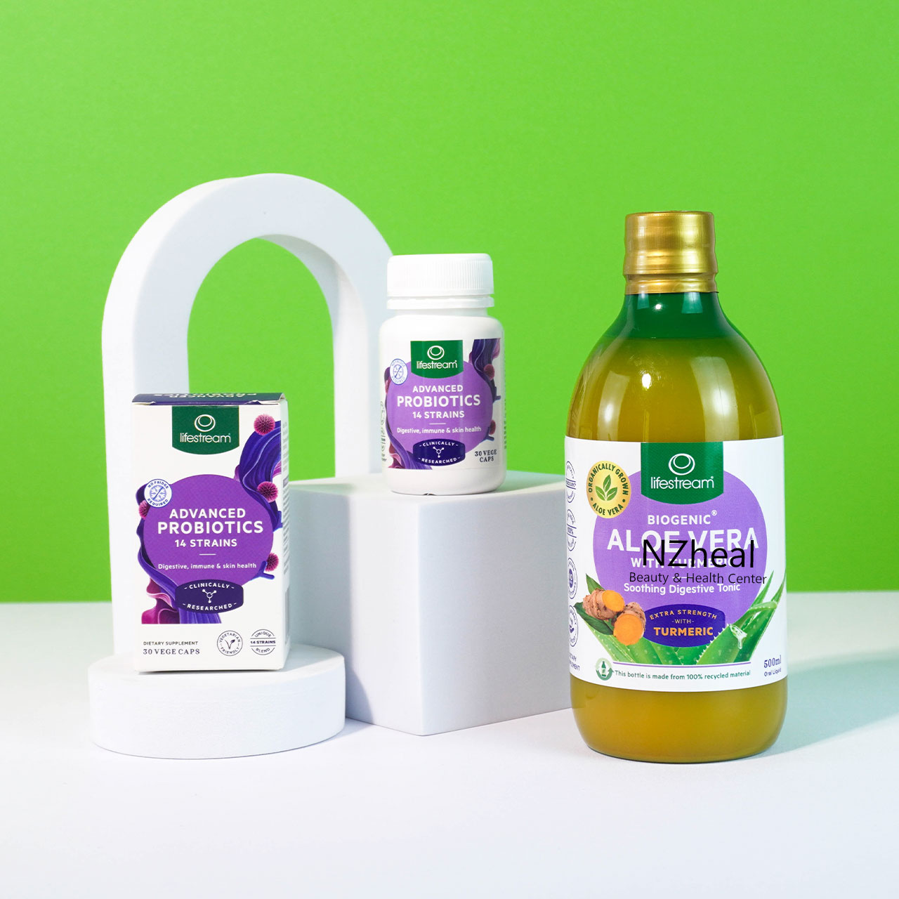 Bộ đôi bổ trợ tiêu hóa, dạ dày: Men vi sinh Lifestream Probiotics và Nước nha đam & nghệ Biogenic Aloe Vera