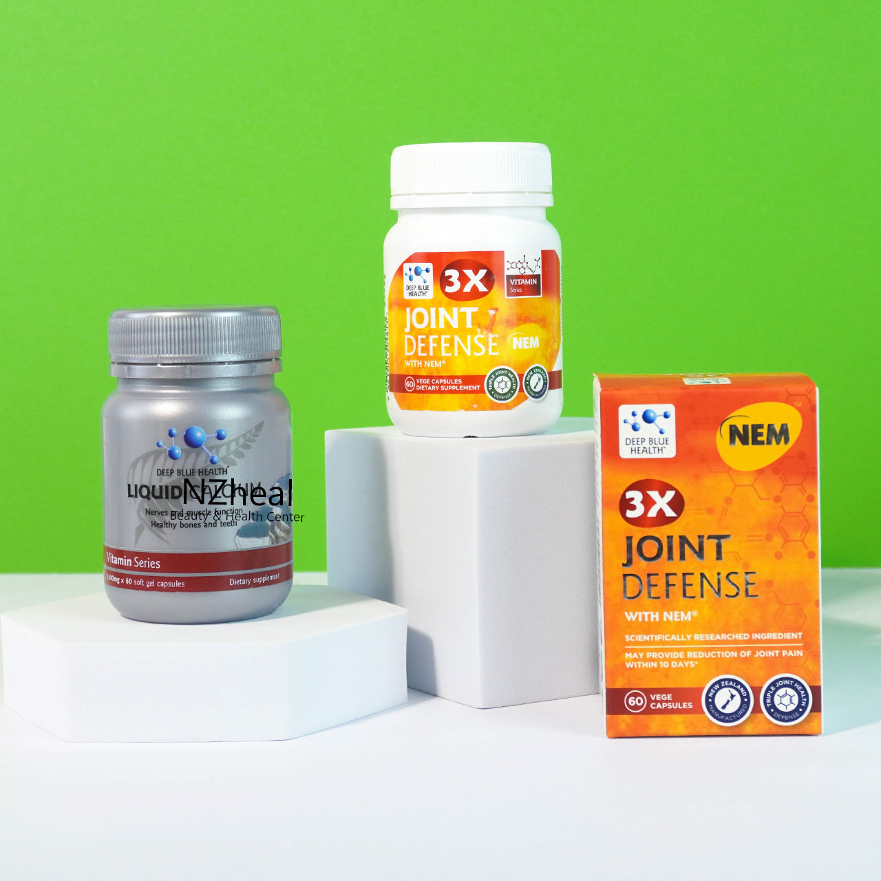 Bộ đôi bổ xương khớp: viên Canxi Deep Blue Health Liquid Calcium và viên giảm đau xương khớp 3x Joint Defense with NEM