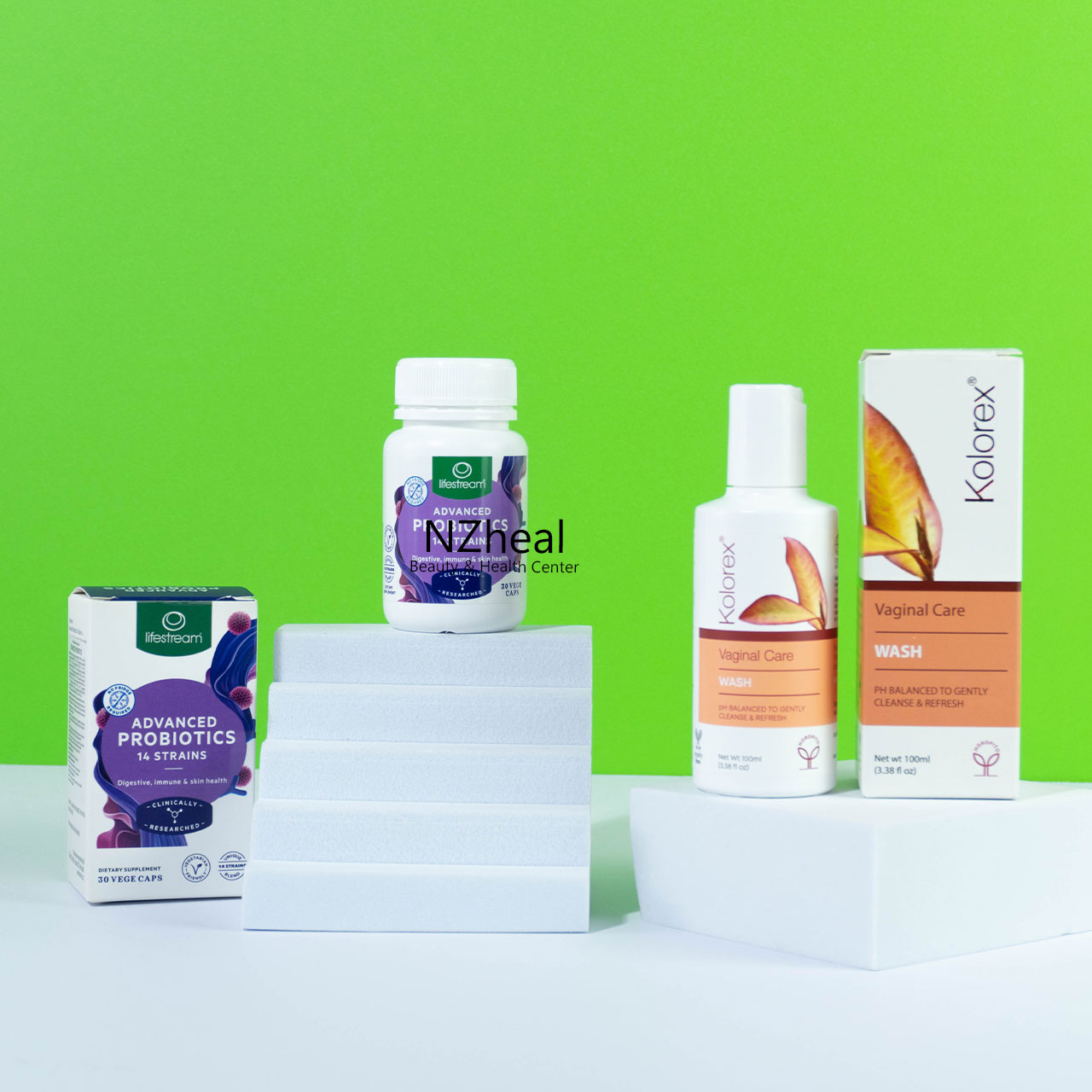 Bộ đôi diệt nấm Candida: Gel rửa Kolorex Vaginal Care Wash và Men vi sinh Advanced Probiotic