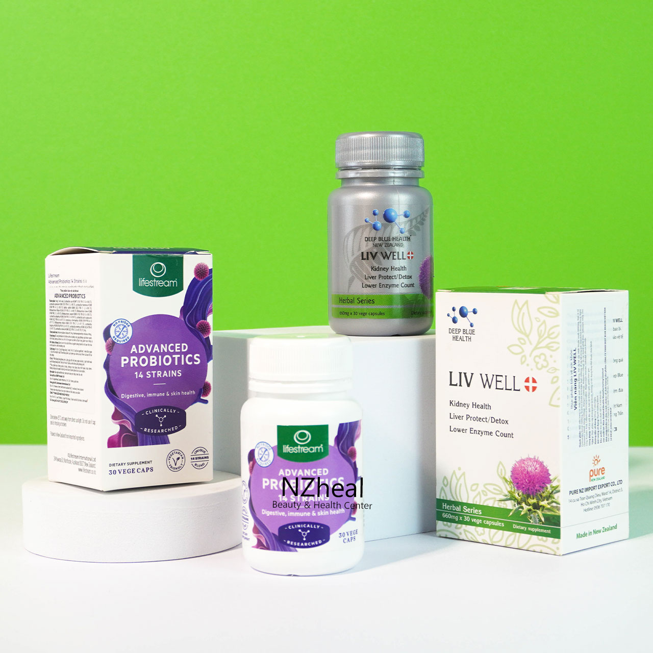 Bộ đôi hỗ trợ tiêu hóa: Men vi sinh Lifestream Advanced Probiotics và Viên giải độc gan Deep Blue Health Liv Well