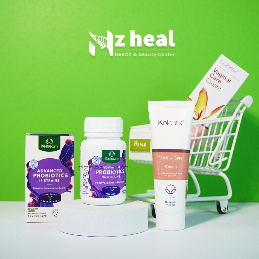 Bộ đôi kiểm soát nấm Candida: Kem thoa Kolorex Vaginal Care Cream và Men vi sinh Lifestream Probiotic
