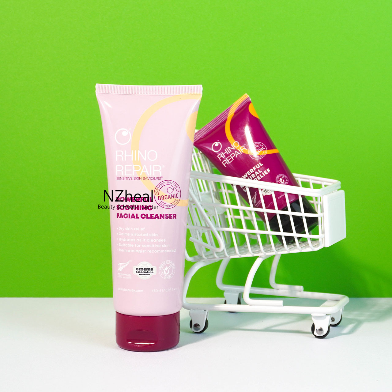 Bộ đôi phục hồi da nhạy cảm: Sữa rửa mặt dưỡng ẩm Rhino Facial Cleanser và kem dưỡng phục hồi da Rhino Repair Cream