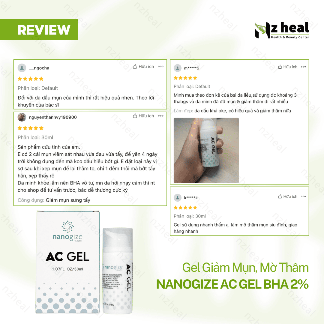 Gel giảm mụn, mờ thâm Nanogize AC Gel BHA 2% (30ml)