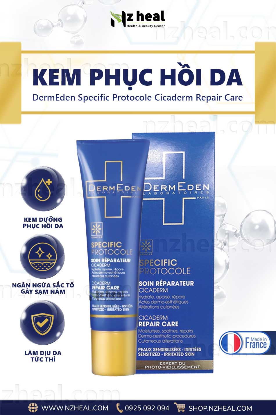Kem dưỡng phục hồi da DermEden Specific Protocole Cicaderm Repair Care (30ml)