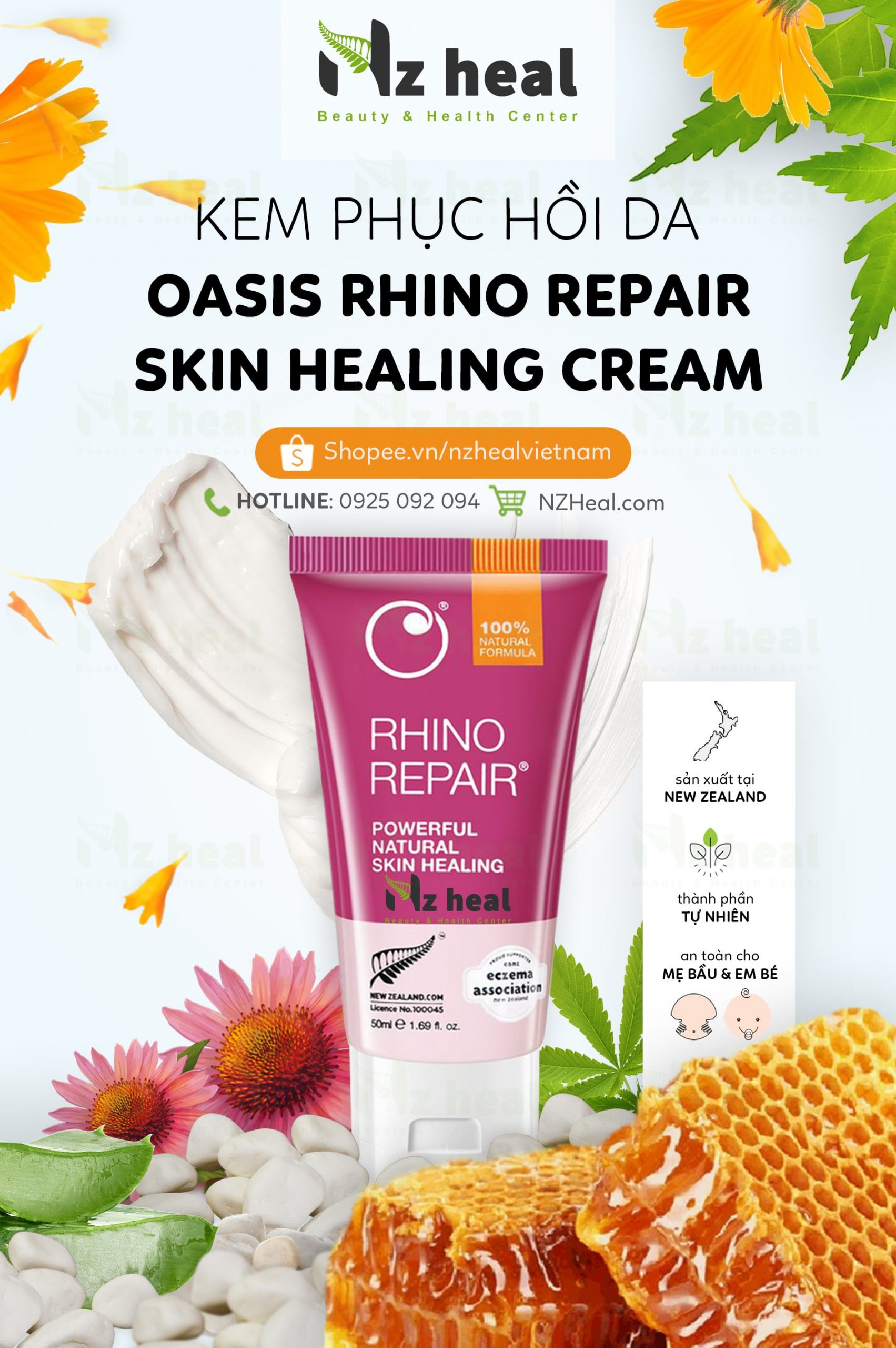 Kem Dưỡng Phục Hồi Da Oasis Rhino Repair Skin Healing Cream 50ml