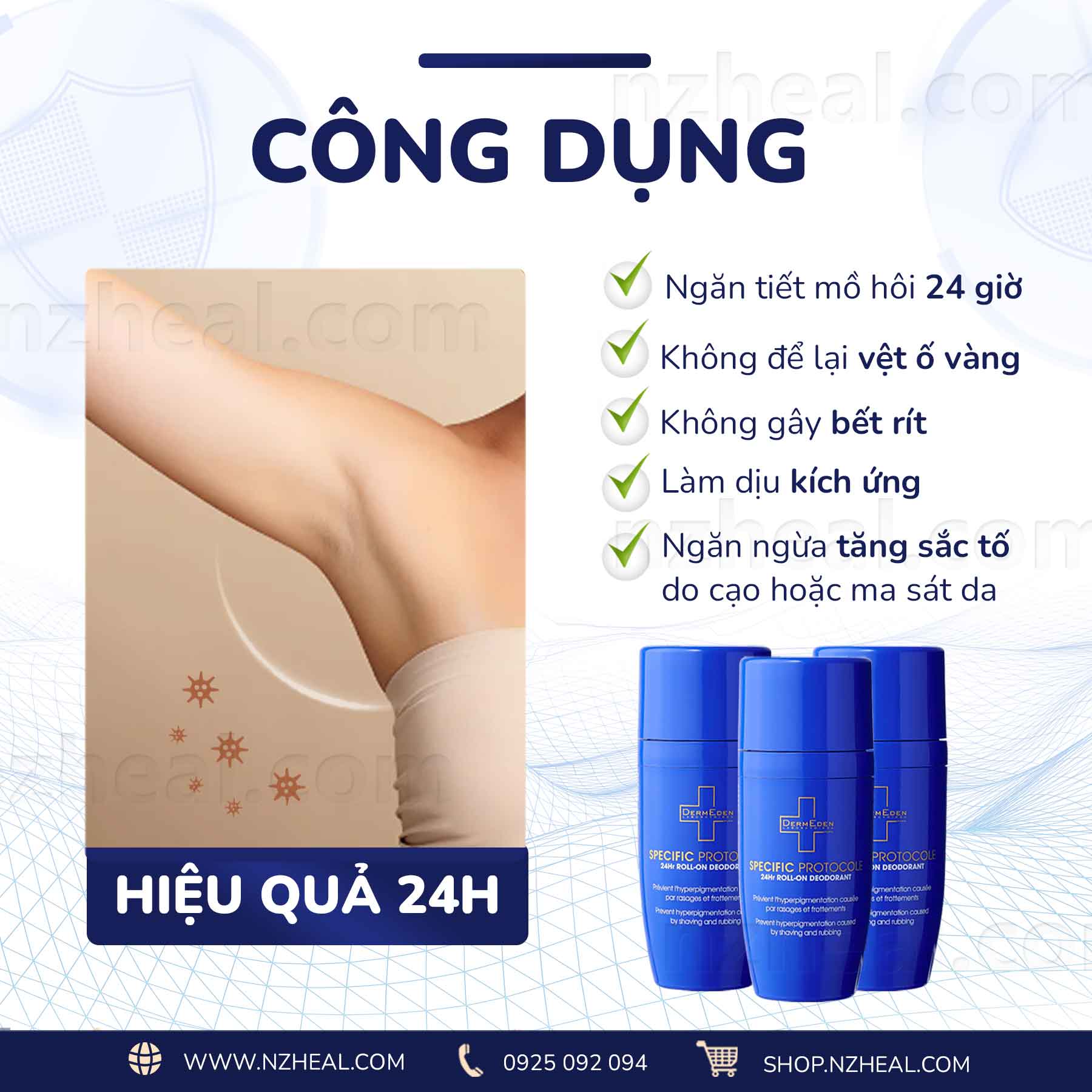 Lăn khử mùi, ngăn tiết mồ hôi DermEden Roll On 24H Deodorant (50ml) 5