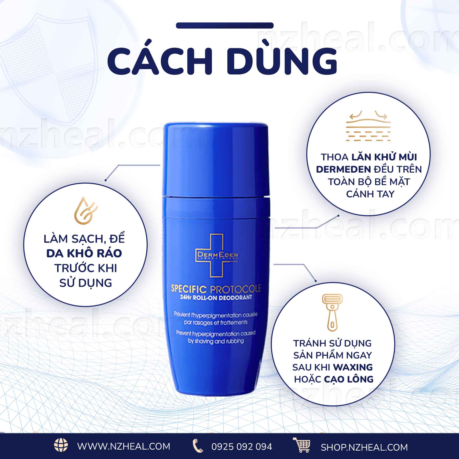 Lăn khử mùi, ngăn tiết mồ hôi DermEden Roll On 24H Deodorant (50ml)