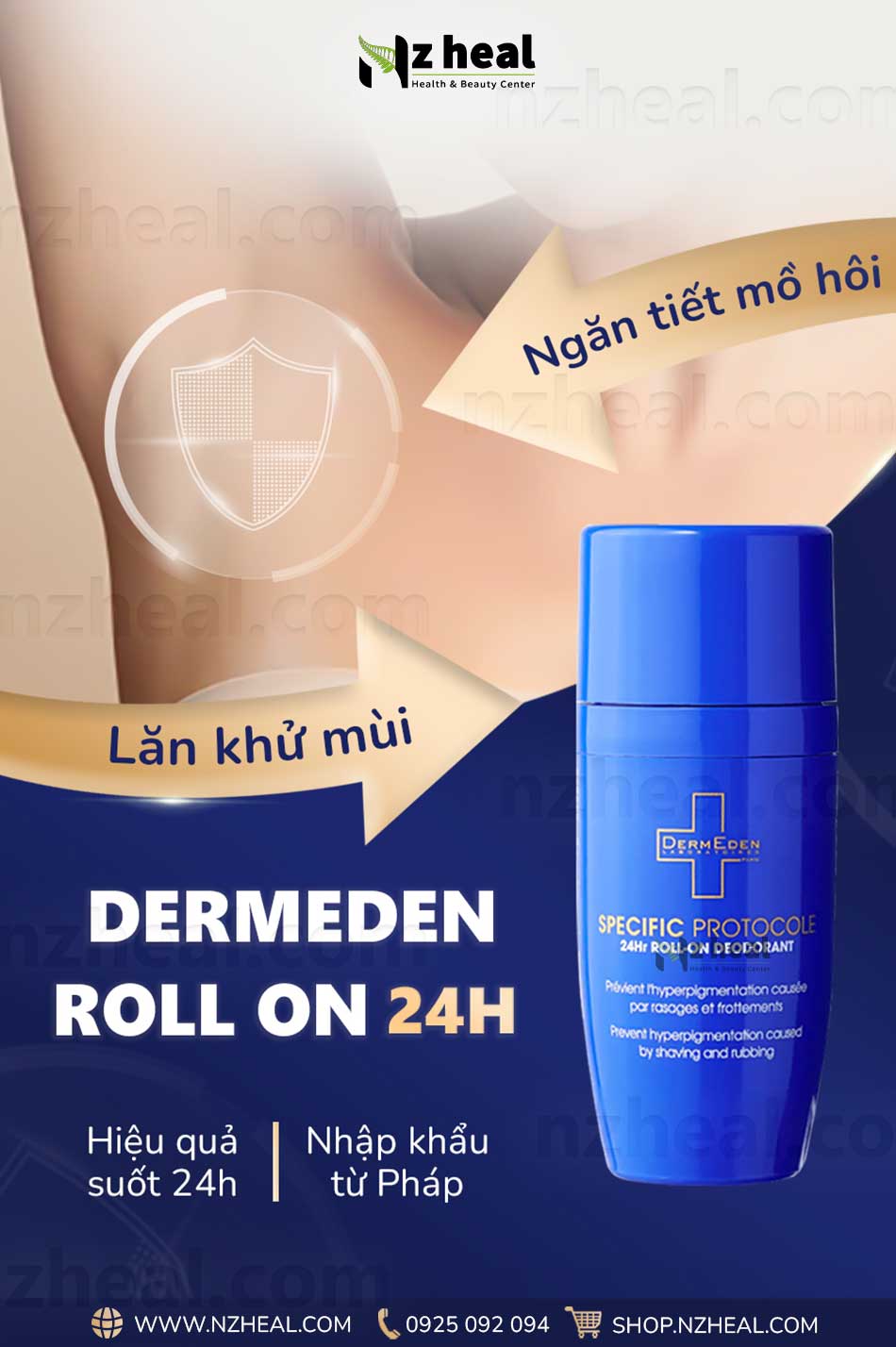 Lăn khử mùi, ngăn tiết mồ hôi DermEden Roll On 24H Deodorant (50ml) 2