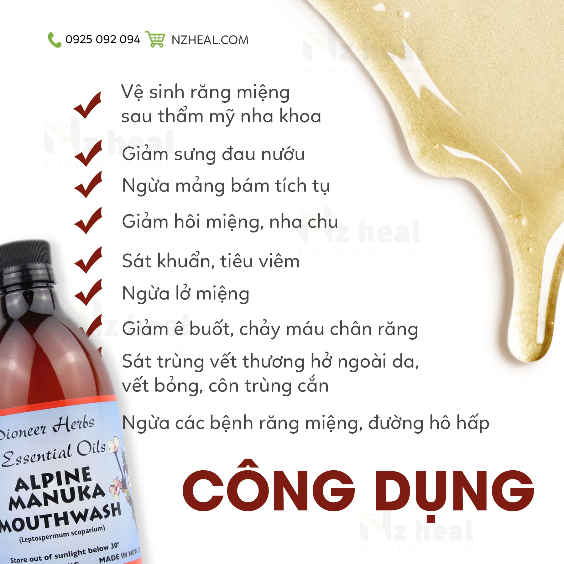 Nước súc miệng Nelson Honey Alpine Manuka Mouthwash công dụng
