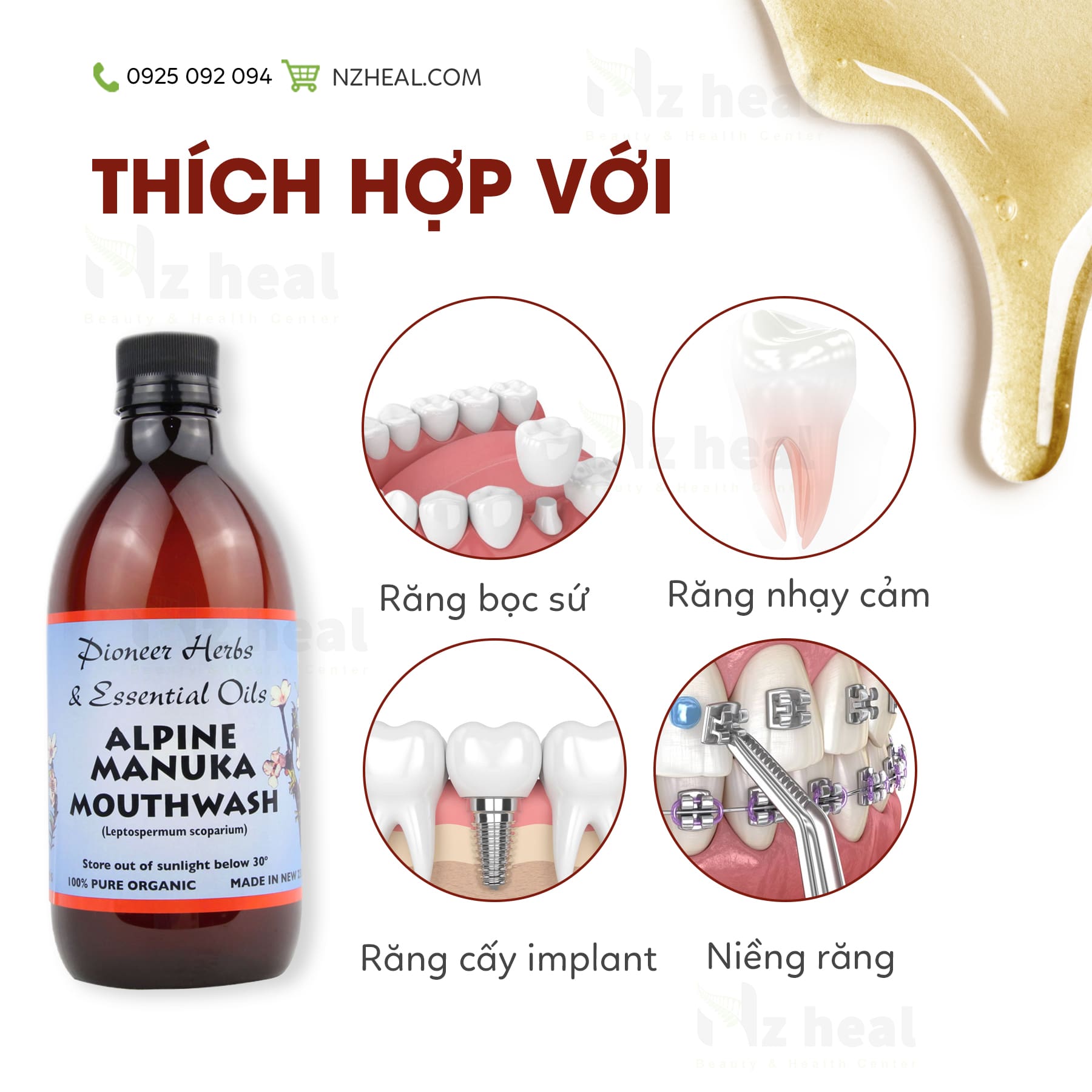 Nước súc miệng Nelson Honey Alpine Manuka Mouthwash