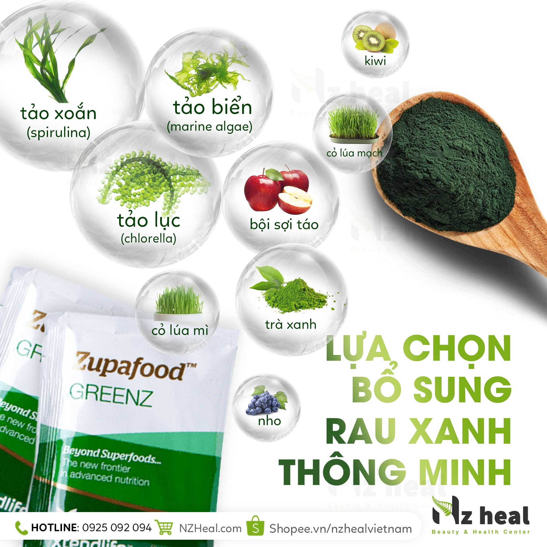 Siêu thực phẩm kiềm hoá xanh Zupafood GREENZ Xtend-Life