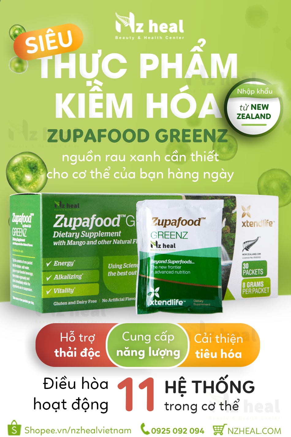 Bột kiềm hoá xanh Zupafood GREENZ Xtend-Life