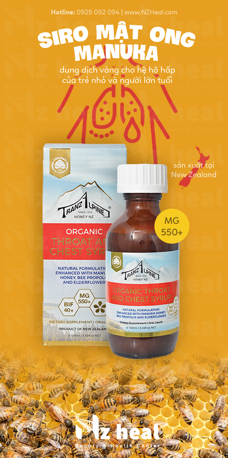 Siro giảm ho, trị đau họng Organic Manuka Throat and Chest Syrup MG550+