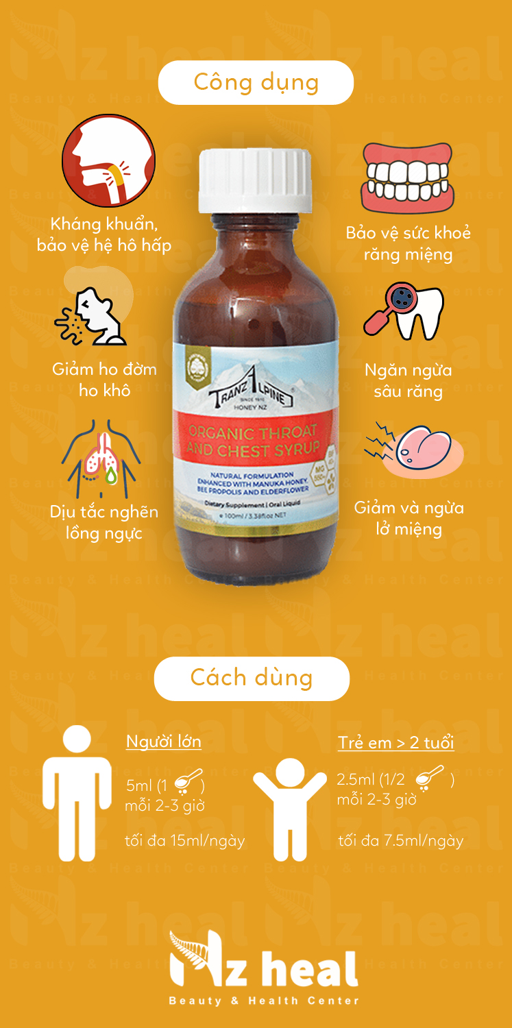 Siro ho mật ong Organic Manuka Throat and Chest Syrup MG550+