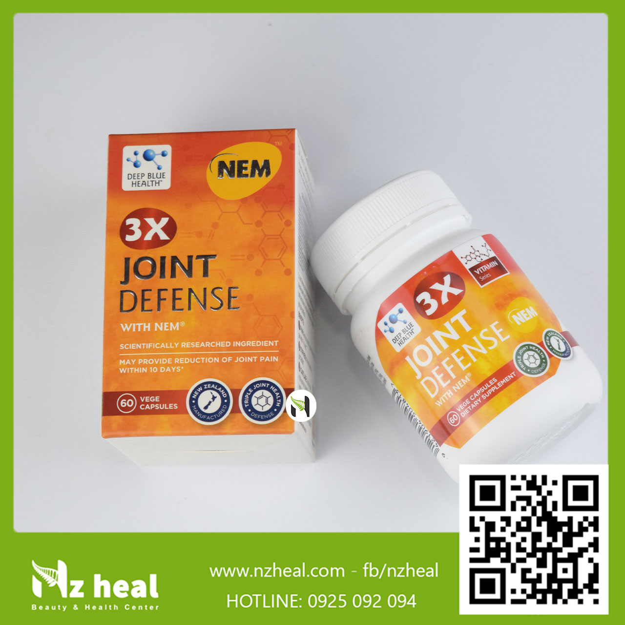 Viên uống bổ khớp, trị đau nhức xương khớp Deep Blue Health 3x Joint Defense with NEM (60 viên)