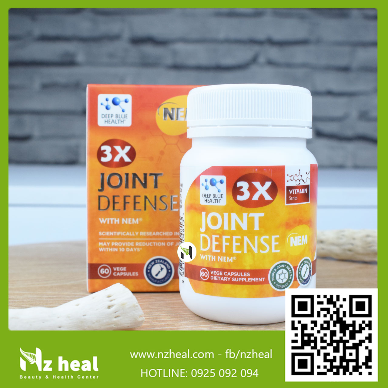 Viên uống bổ khớp, trị đau nhức xương khớp Deep Blue Health 3x Joint Defense with NEM (60 viên)