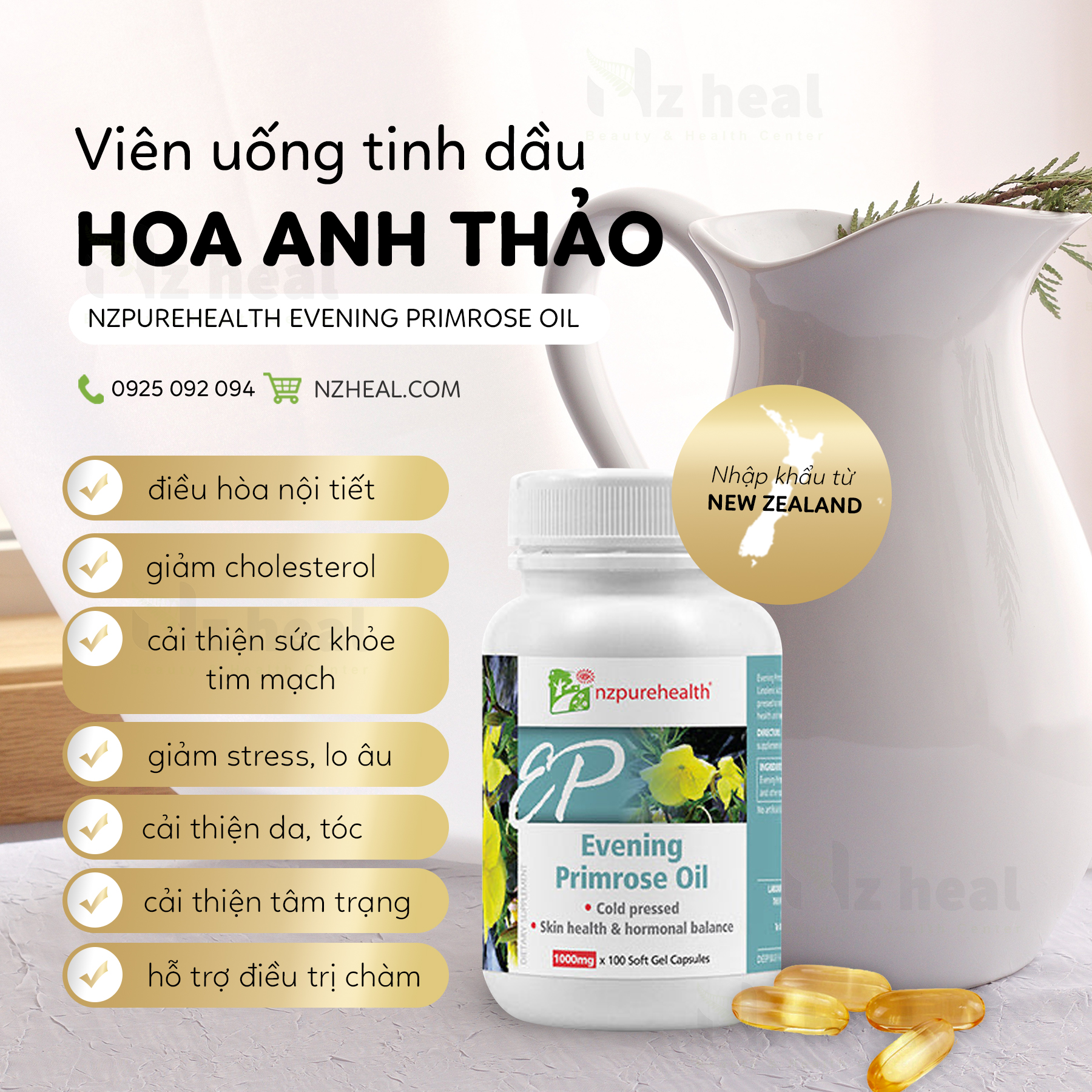 Viên Uống Dầu Hoa Anh Thảo NzPurehealth Evening Primrose Oil