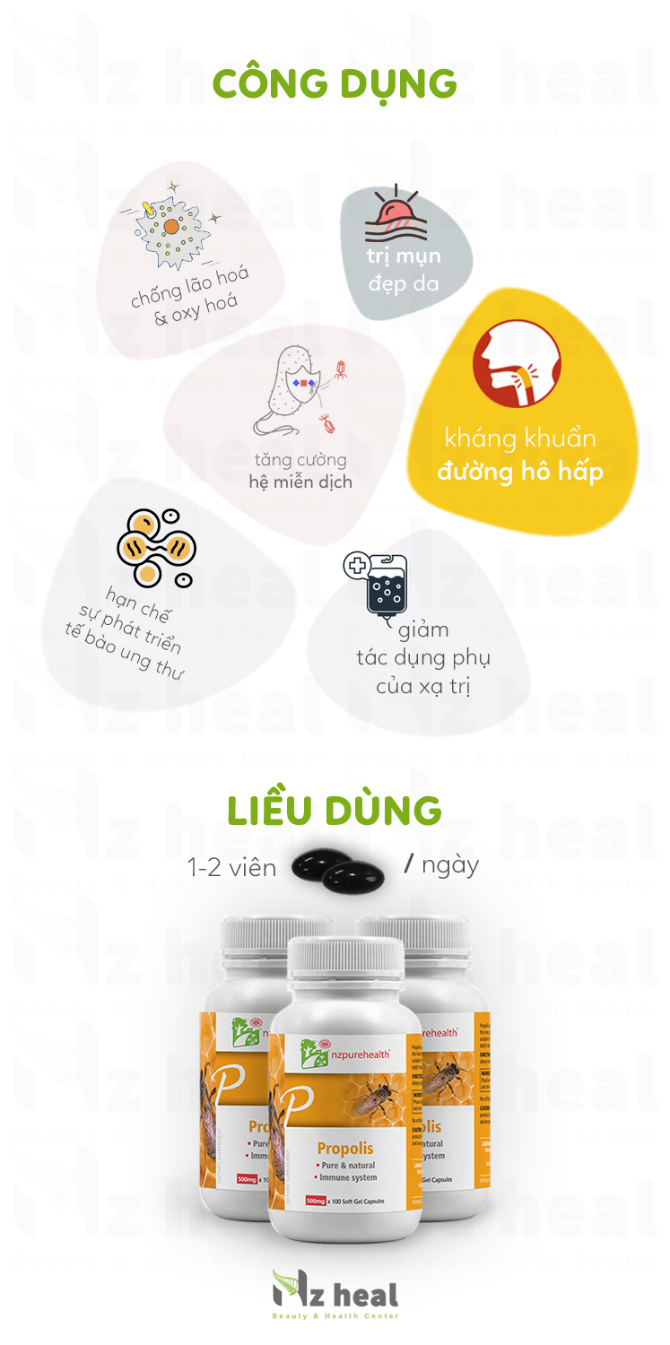Công dụng viên Uống Keo Ong Tăng Đề Kháng Propolis NzPureHealth 100 Viên
