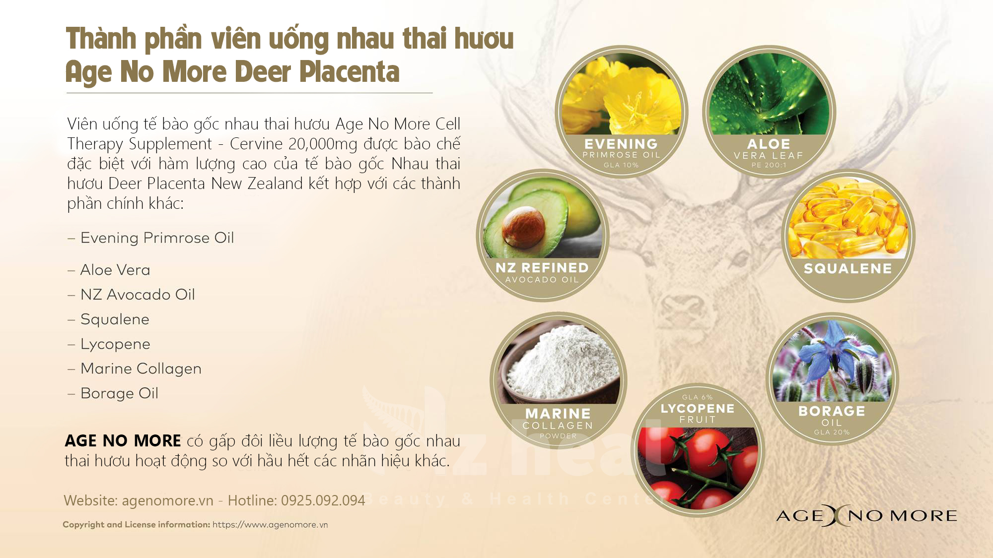 Viên uống tế bào gốc nhau thai hươu AGE NO MORE 2