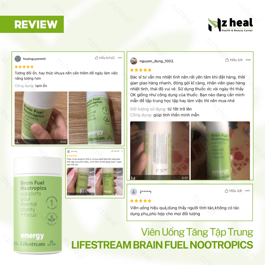 Viên uống tăng cường tập trung, tỉnh táo và năng lượng Lifestream Brain Fuel Nootropics (60 Viên)