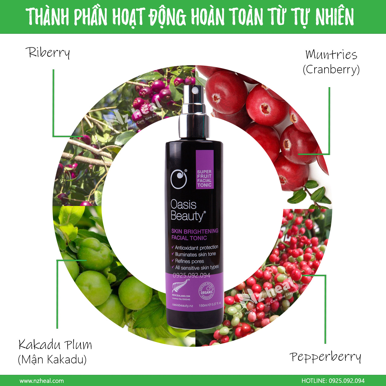 Xịt trắng da, chống lão hóa Super Fruit Skin Brightening Facial Tonic -Thành phần