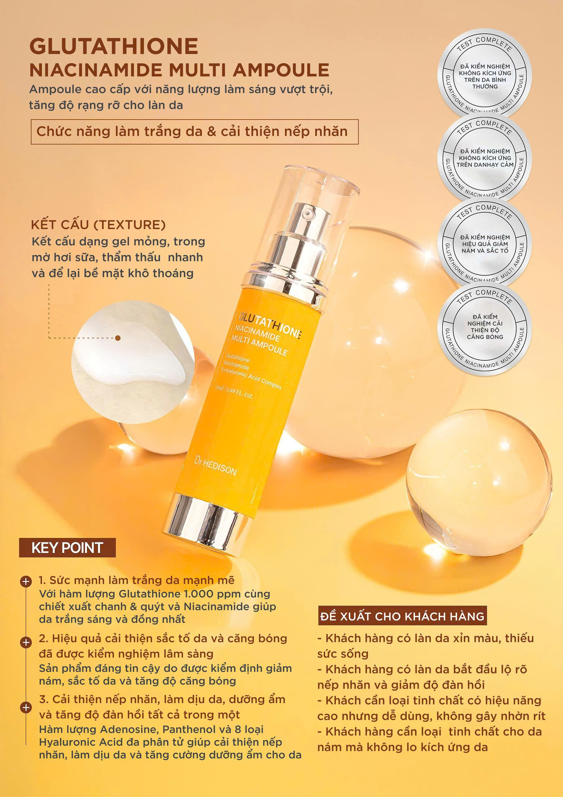 Glutathione Niacinamide Multi Ampoule DR.HEDISON - thông tin nhận diện