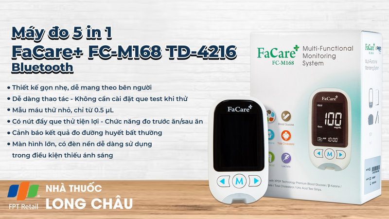 máy đo 5 trong 1 Facare Bluetooth đo mỡ máu và đường huyết - fc-m168