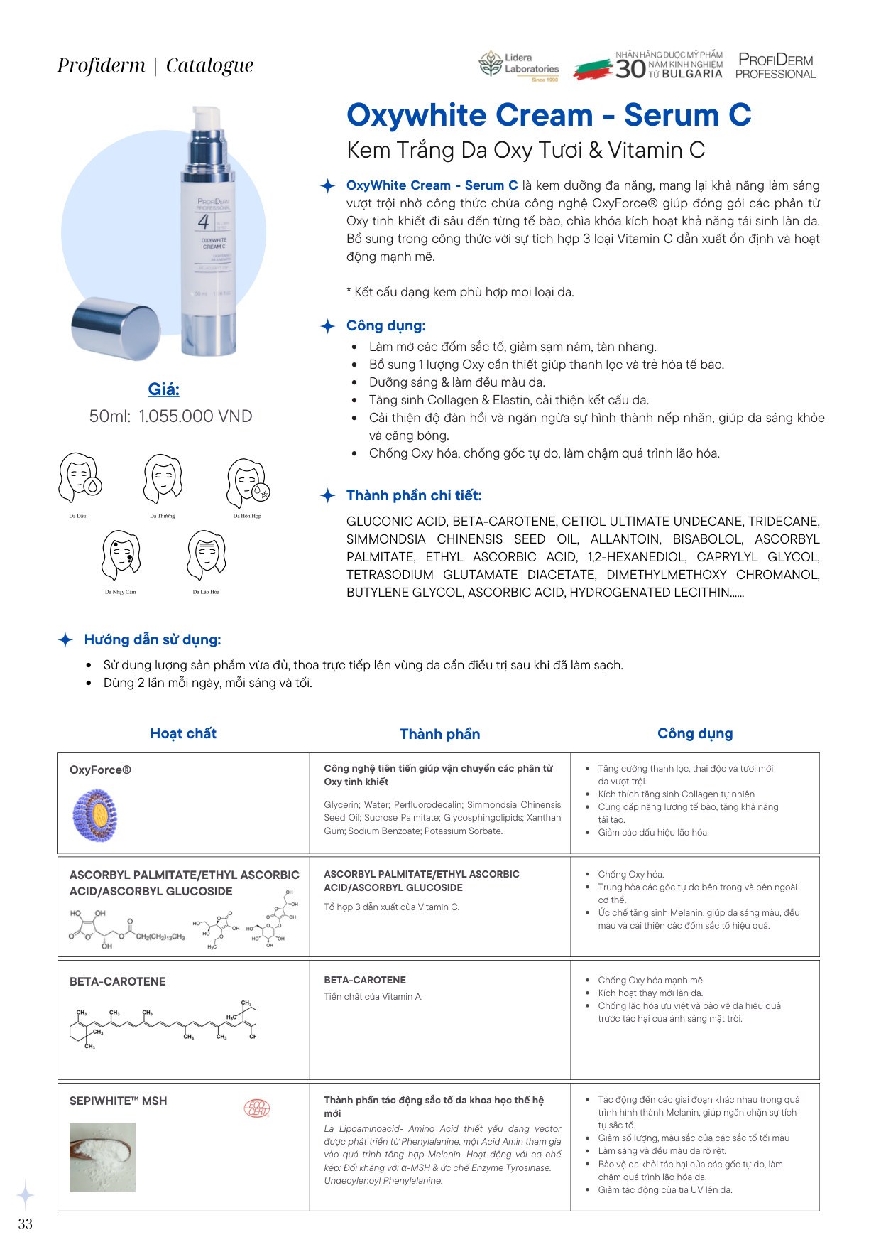 Kem dưỡng sáng Oxywhite Cream C PROFIDERM – thông tin từ nhà sản xuất