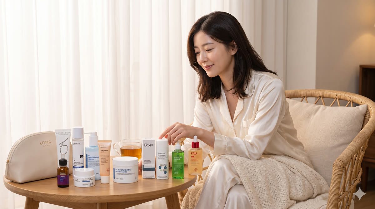 Bộ sản phẩm trong kit phục hồi làm dịu da tại Lona Skin Lab