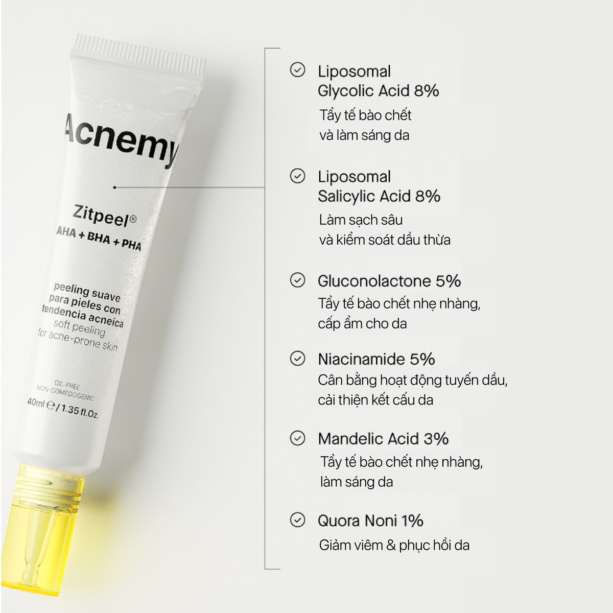 Peel da Zitpeel AHA+BHA+PHA ACNEMY – thông tin thành phần từ nhà sản xuất