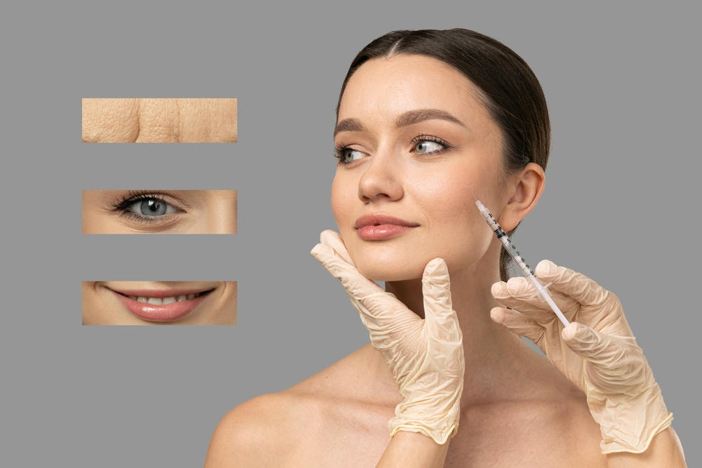 Hình ảnh này minh họa các loại filler hiện đại, trong đó so sánh các loại filler được phản ánh qua phân tích filler của chuyên gia Lona Skin Lab, với sự làm nổi bật của filler Hyaluronic Acid và filler Calcium Hydroxylapatite.