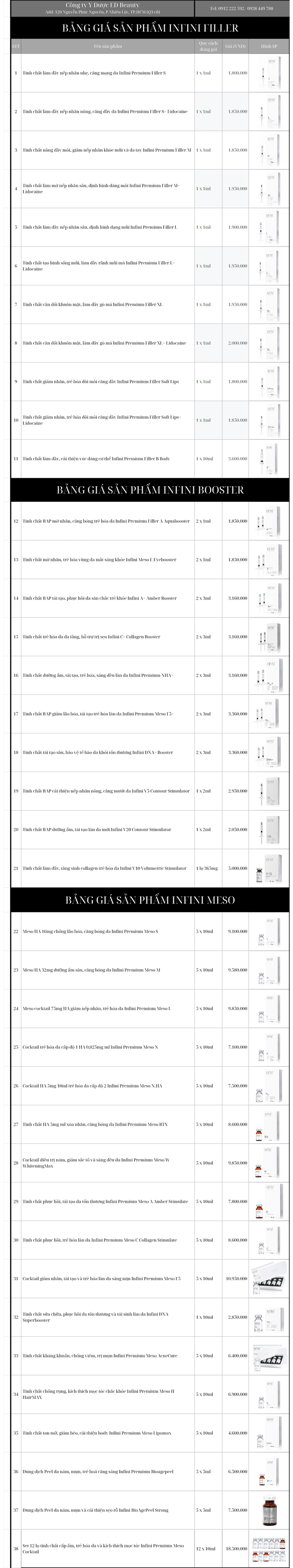 Yếu tố ảnh hưởng đến giá infini filler