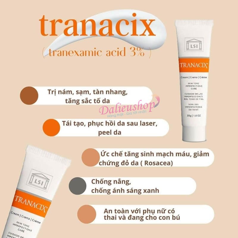 Kem Tranacix chứa gì và cơ chế tác dụng (Tranexamic acid 3%)